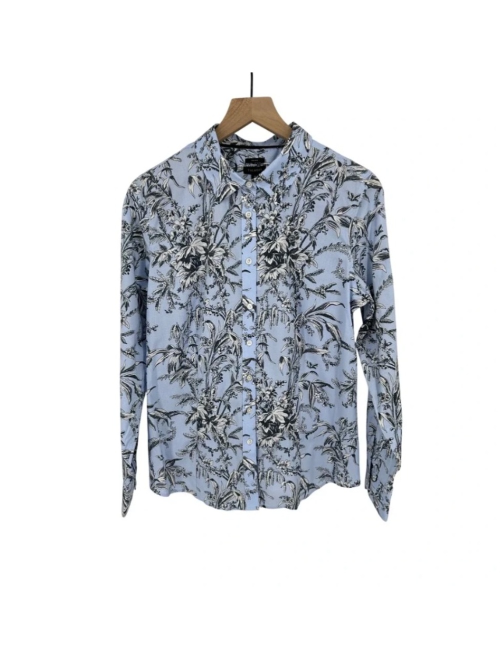 Talbots Top Womens Blue Floral Non-Iron Shirt Long Sleeve Button Down